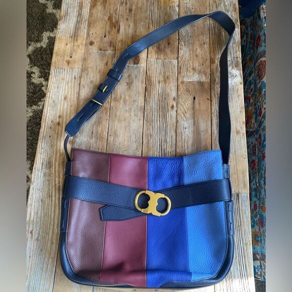 TORY BURCH Gemini Link Striped Multi Belted Hobo Cross Body Bag - Picture 10 of 10